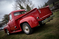 Red 1953 Ford F100 V8 Pickup Truck at Shelsley Walsh Hill Climb Breakfast Meet March 2015