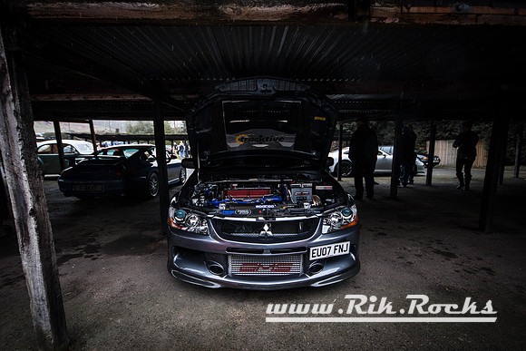 Mitsubishi Lancer Evo IX MR FQ360 with Bonnet Up at Shelsley Walsh Hill Climb Breakfast Meet in March 2015 EU07FNJ AMS