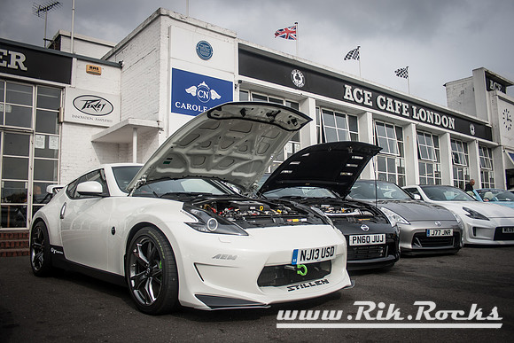 A Row of Nissan 370z's at Ace Cafe London - Z Car Meet - 10-Oct-15