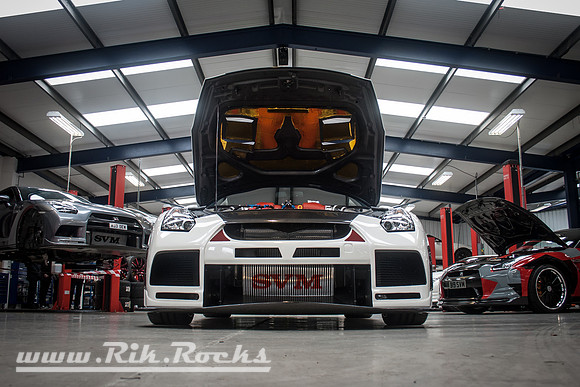 A White Nissan GTR at Severn Valley Motorsport (SVM)