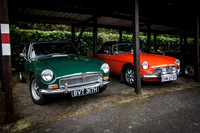 A Pair of MGB's (Green MGB GT and Red MGB Roadster) at Shelsley Walsh Hill Climb Breakfast Meet March 2015 BVT317H CHM275V
