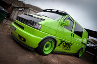 Slammed Lime Green VW Transporter T4 at Shelsley Walsh Hill Climb Breakfast Meet March 2015 T174POC